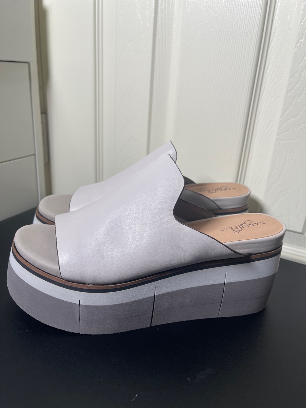 Naked Feet White and Gray Platform Slide Sandals